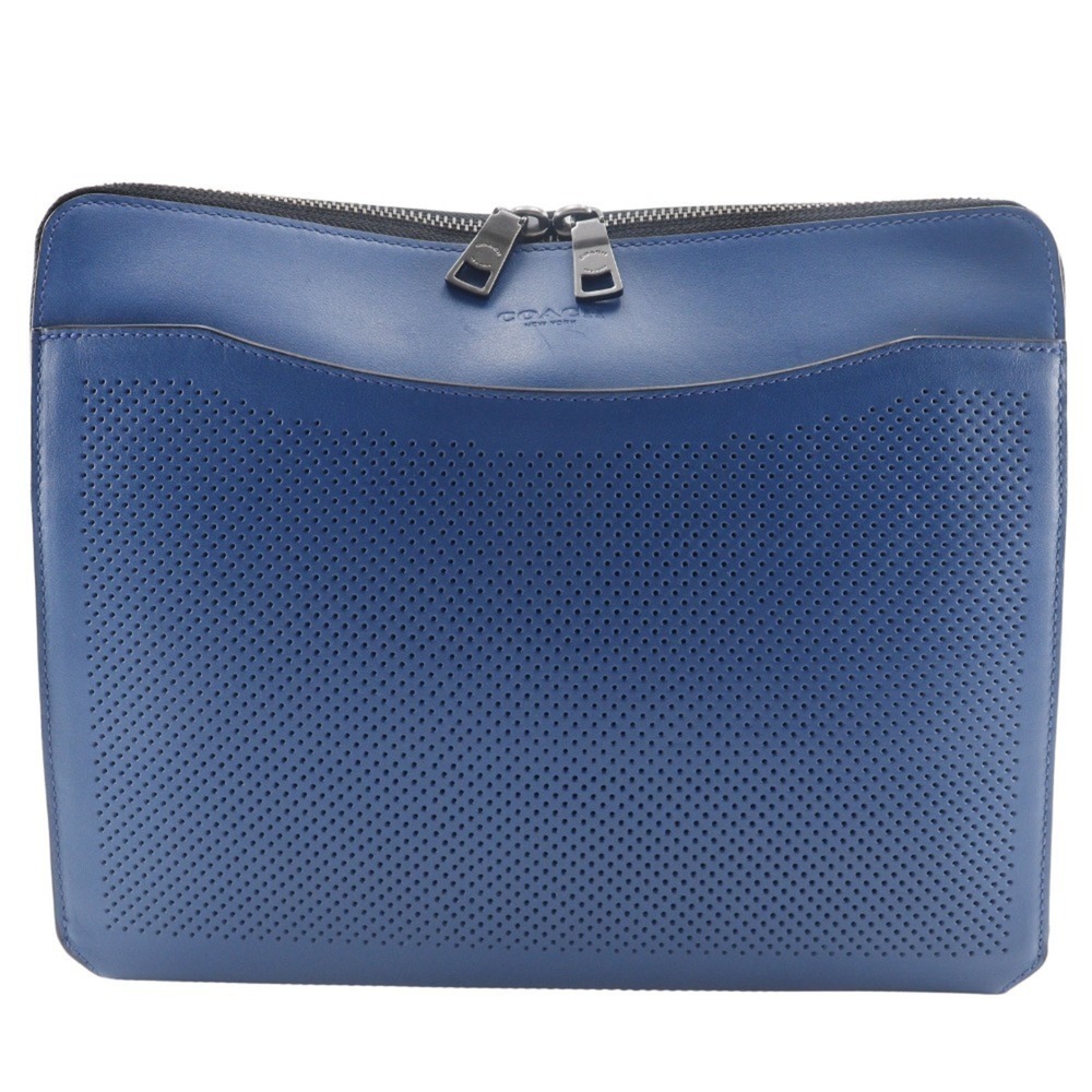 COACH Tablet Case Clutch Bag Punching Leather Blue A5 Double Unisex